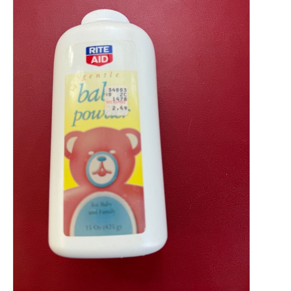 Vintage Rite Aid Gentle Baby Powder 15 oz Talc Pink Teddy Bear Made in USA 1990s